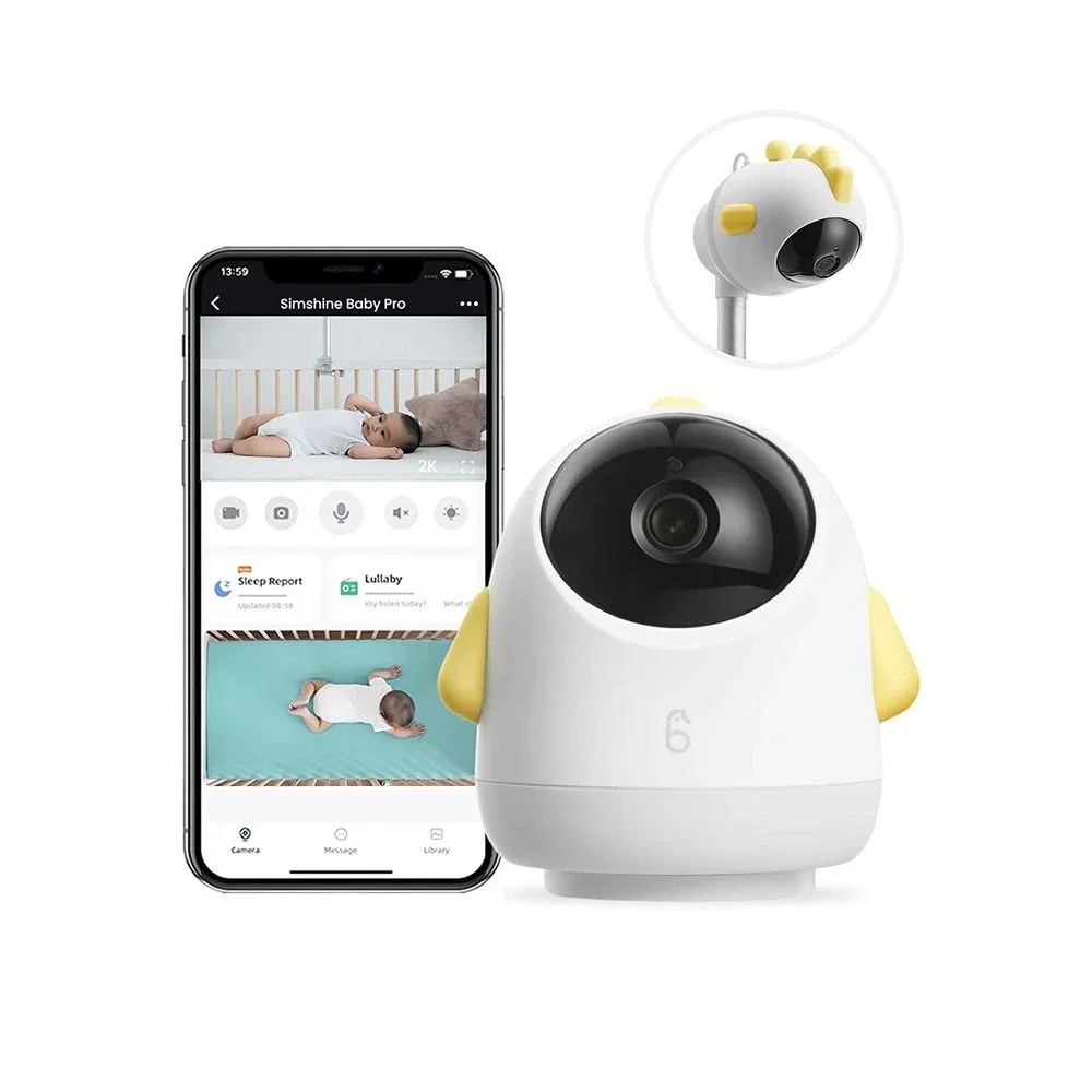Simshine SimCam AI WiFi Baby Monitor Cry Detection Auto Lullaby White